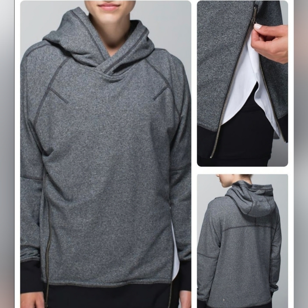 Lululemon Om & Roam Pullover Hoodie Heathered Marled Gray Side Zippers Womens 2